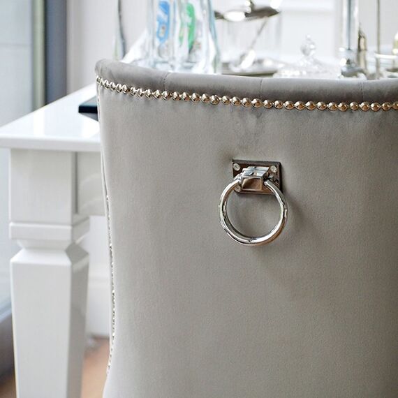 Silver gray upholstered chair on steel straight legs MADAME