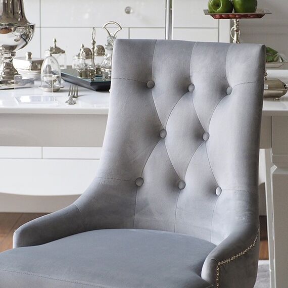 Silver gray upholstered chair on steel straight legs MADAME