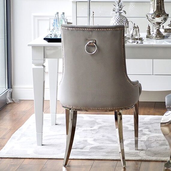 Silver gray upholstered chair on steel straight legs MADAME