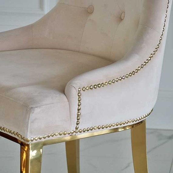 Gold upholstered chair on bent steel legs, beige MADAME