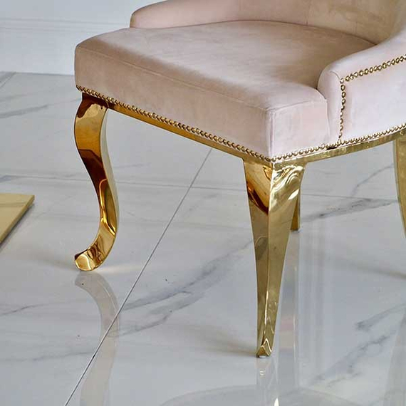 Gold upholstered chair on bent steel legs, beige MADAME