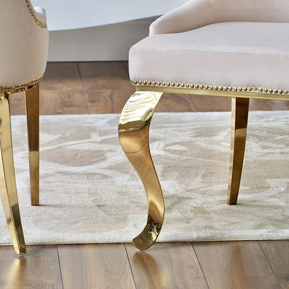 Gold upholstered chair on bent steel legs, beige MADAME