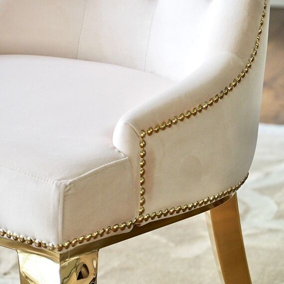 Gold upholstered chair on steel straight legs, beige MADAME