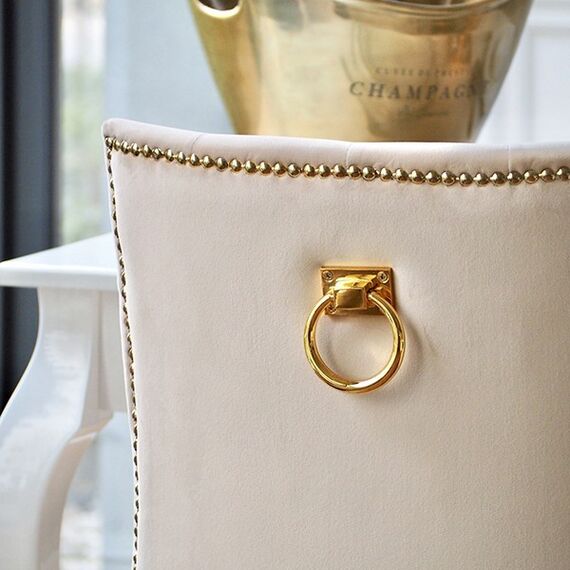 Gold upholstered chair on steel straight legs, beige MADAME