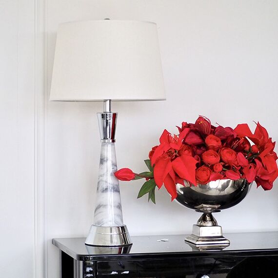 Luxury table lamp with a conical marble base in silver GIULIA