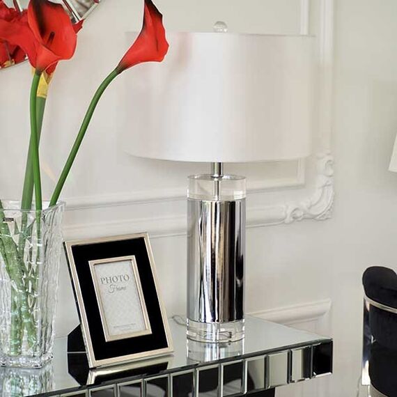 Silver marble table lamp SOFIA on a pillar