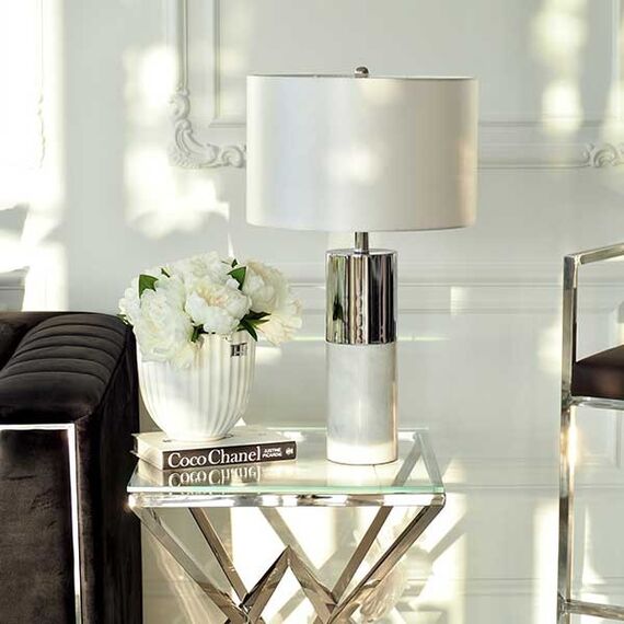Modern silver and white table lamp in the glamor style SILVIA