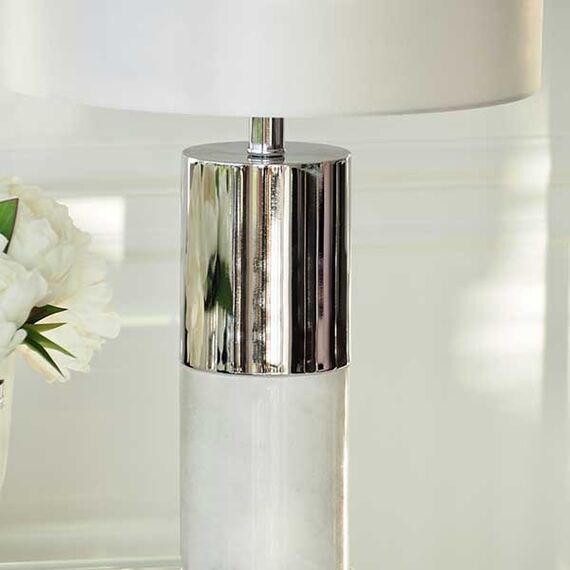Modern silver and white table lamp in the glamor style SILVIA