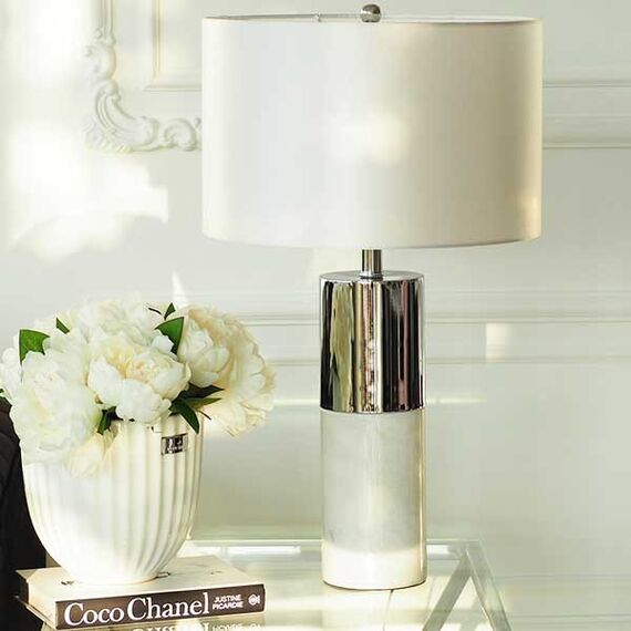 Modern silver and white table lamp in the glamor style SILVIA