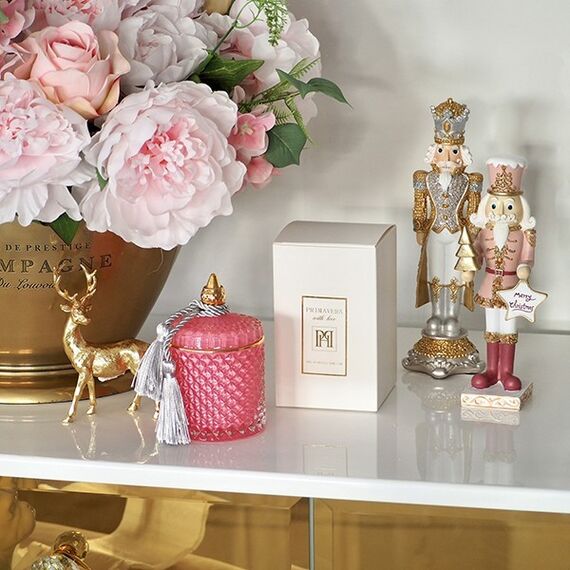 Pojemnik dekoracyjny szklany kryształowy różowy