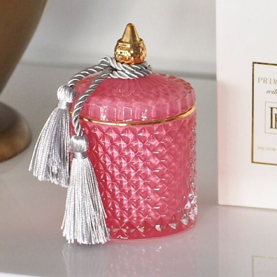 Pojemnik dekoracyjny szklany kryształowy różowy