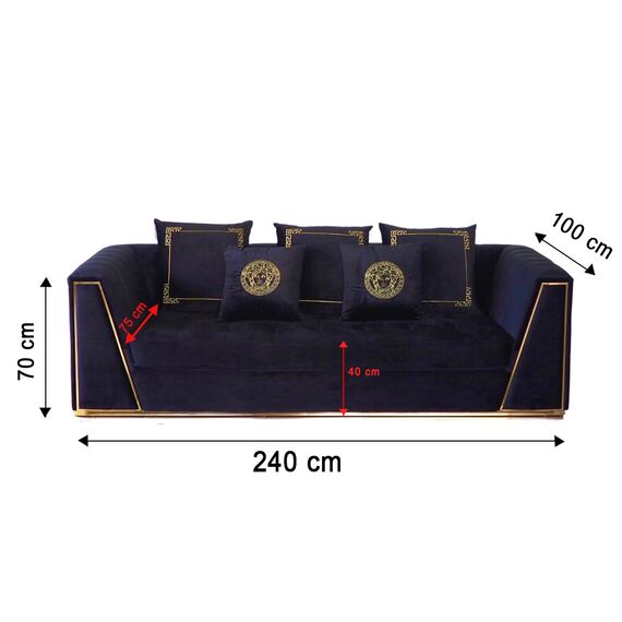 Black velvet quilted sofa, modern in a glamor style, for a golden living room MONTE CARLO