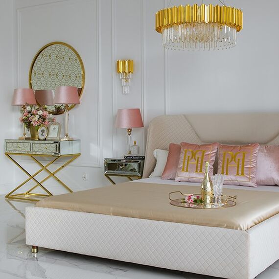 Konsola lustrzana glamour CHICAGO GOLD metalowe nogi glamour nowojorska złota OUTLET