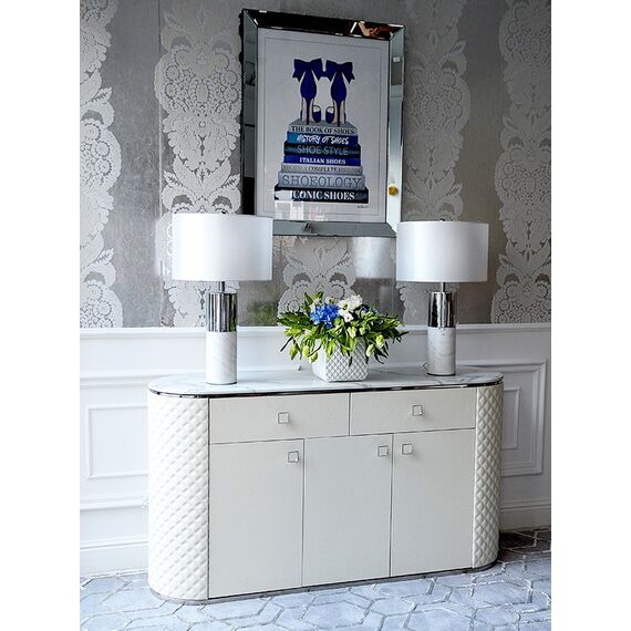 Modern silver and white table lamp in the glamor style SILVIA