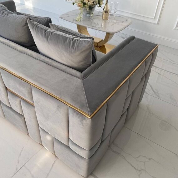 Modern glamorous sofa, 3-seater, upholstered, luxurious, gray gold EMPORIO OUTLET