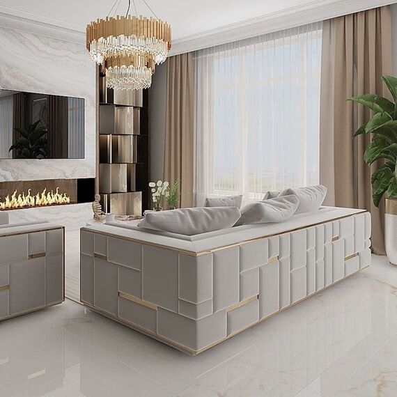 Modern glamorous sofa, 3-seater, upholstered, luxurious, gray gold EMPORIO OUTLET