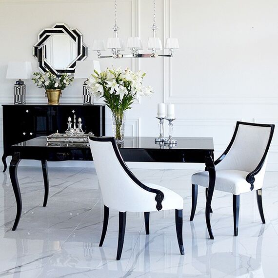 Elegant black high gloss extendable table ELENA GLAMOR bent legs