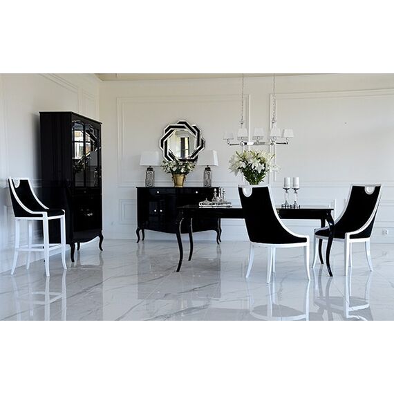 Elegant black high gloss extendable table ELENA GLAMOR bent legs