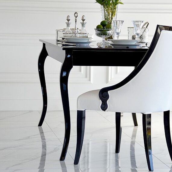 Elegant black high gloss extendable table ELENA GLAMOR bent legs