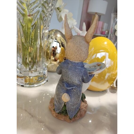 Dekoracja na stół, królik malarz, niebieski, wielkanocny, glamour