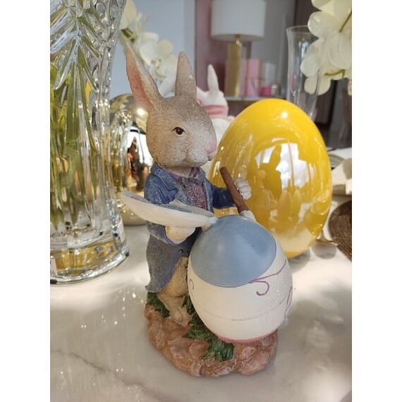 Dekoracja na stół, królik malarz, niebieski, wielkanocny, glamour