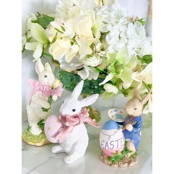Dekoracja na stół, królik malarz, niebieski, wielkanocny, glamour
