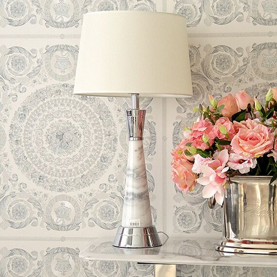 Luxury table lamp with a conical marble base in silver GIULIA