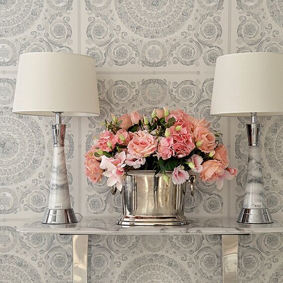 Luxury table lamp with a conical marble base in silver GIULIA