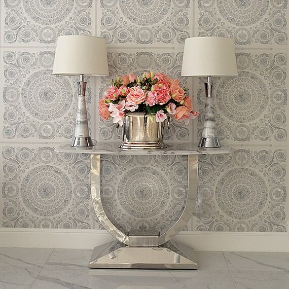 Luxury table lamp with a conical marble base in silver GIULIA