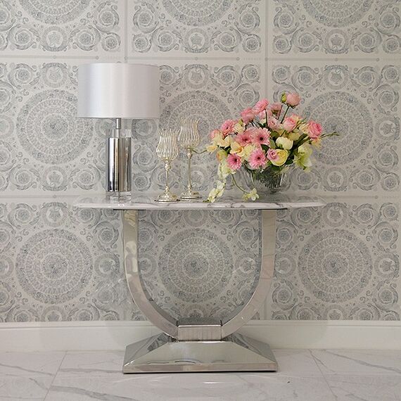 Silver marble table lamp SOFIA on a pillar