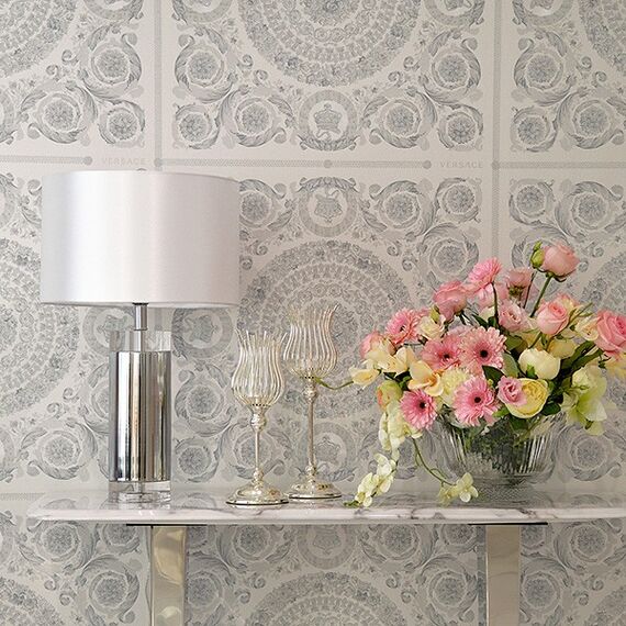 Silver marble table lamp SOFIA on a pillar