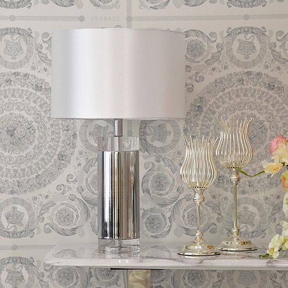 Silver marble table lamp SOFIA on a pillar