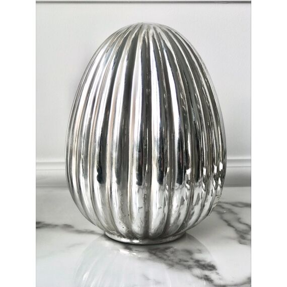 Dekoracja na stół, konsolę, wielkanocne srebrne plisowane JAJKO S