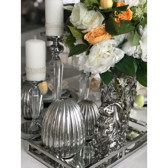 Dekoracja na stół, konsolę, wielkanocne srebrne plisowane JAJKO S