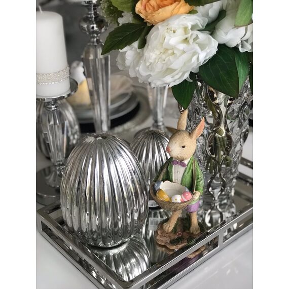 Dekoracja świąteczna, na stół, na komodę, wielkanocne srebrne plisowane JAJKO M