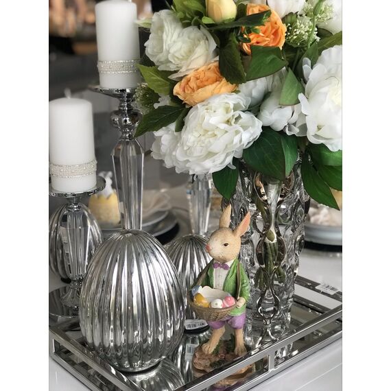 Dekoracja świąteczna, na stół, na komodę, wielkanocne srebrne plisowane JAJKO M