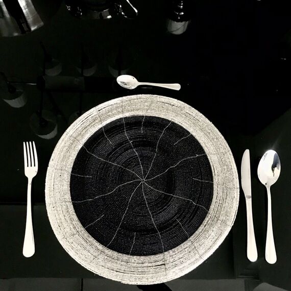 Coaster, black and silver, round 35 cm