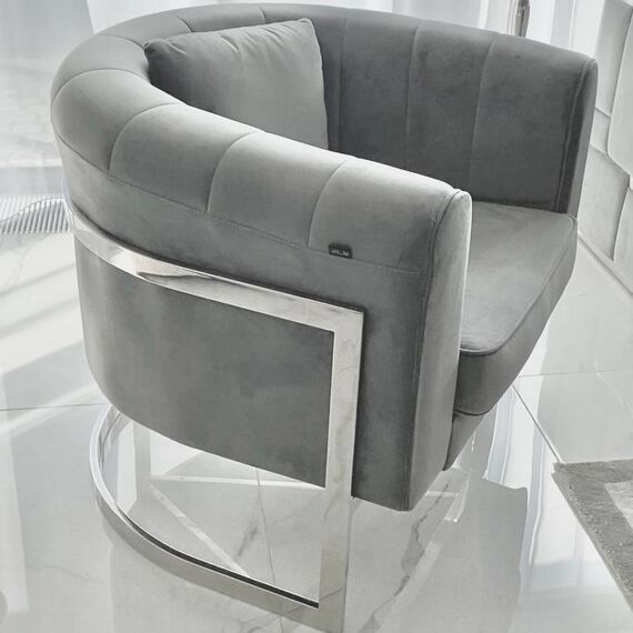 Stylish armchair Bent silver glamour for living room and dining room grey