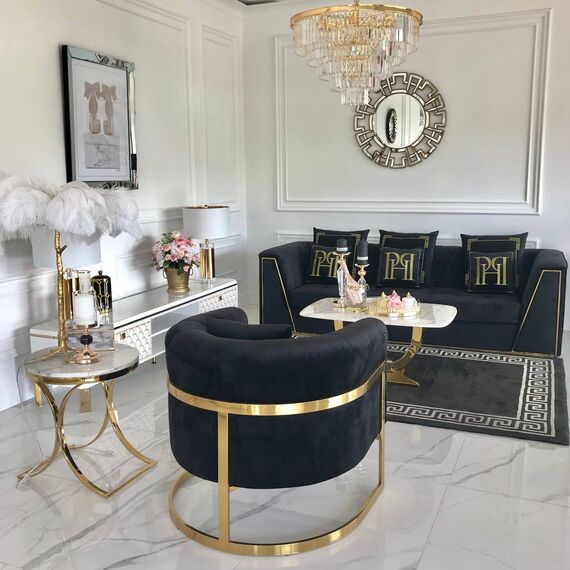 Modern glamor armchair for the living room and dining room, golden black BENT