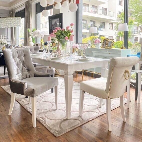 Classic white dining table, kitchen extendable, glamor, high gloss ELEGANCE OUTLET