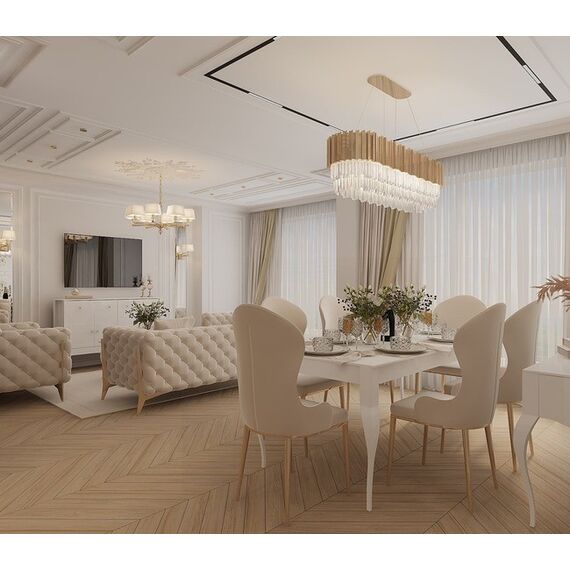 Stylish ELENA GLAMOR dining table, bent white legs