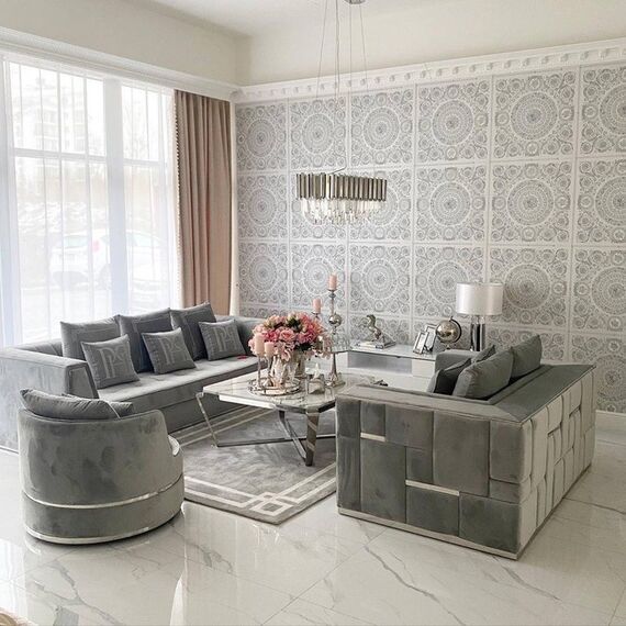 Modern 2 seater sofa upholstered in silver, gray velvet EMPORIO