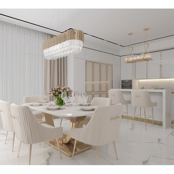 Krzesło beżowe glamour na złotych nogach z kołatką do jadalni, toaletki, nowoczesne, tapicerowane, designerskie PALOMA