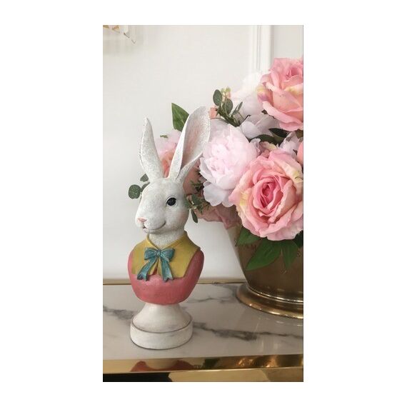 Popiersie drewniane, kolorowe, królik wielkanocny, dekoracja na stół, na kominek, na konsolę lub komodę, popiersie królika XL