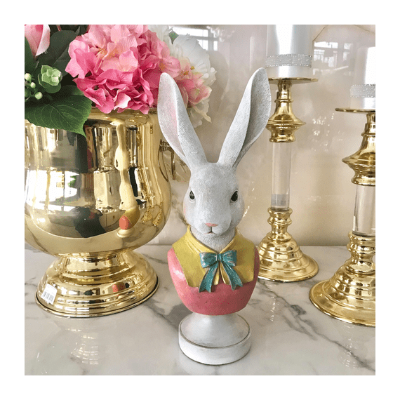 Popiersie drewniane, kolorowe, królik wielkanocny, dekoracja na stół, na kominek, na konsolę lub komodę, popiersie królika XL