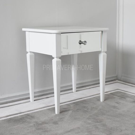 Wooden bedside table with a mirror, classic, glamor, white, silver ELEGANCE OUTLET