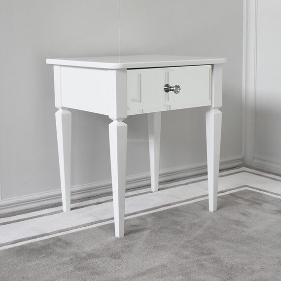 Wooden bedside table with a mirror, classic, glamor, white, silver ELEGANCE OUTLET