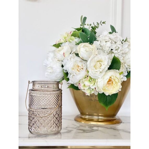 Szklany, złoty, Tealight WERONIKA, loftowy