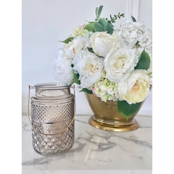 Szklany, złoty, Tealight WERONIKA, loftowy