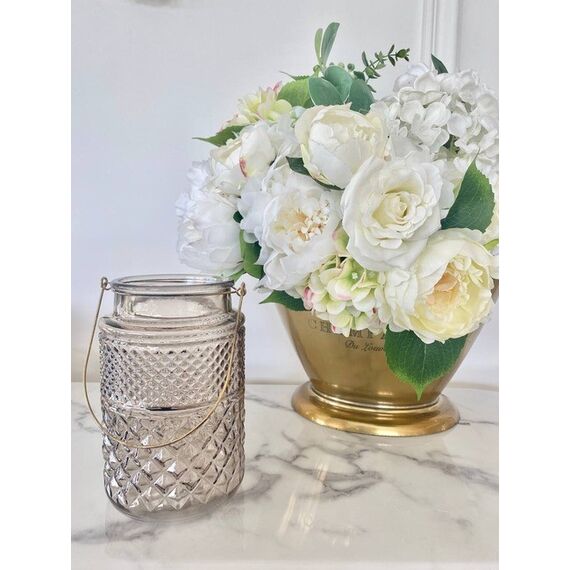 Szklany, złoty, Tealight WERONIKA, loftowy